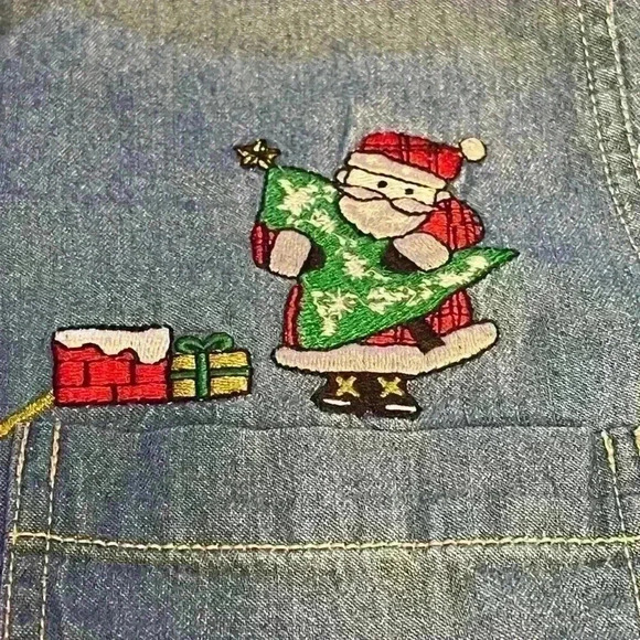 Nutcracker Christmas Denim Embroidered Christmas Shirt Size Small Santa’s Sleigh - Picture 2 of 6